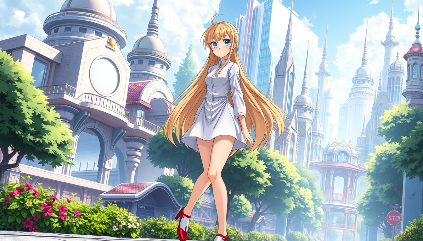 Anime idea: anime style, vibrant colors, expressive eyes, Personnage original d'anime japonais 2D, Soleine, jeune fille de 16 ans, longs cheveux blonds raides et