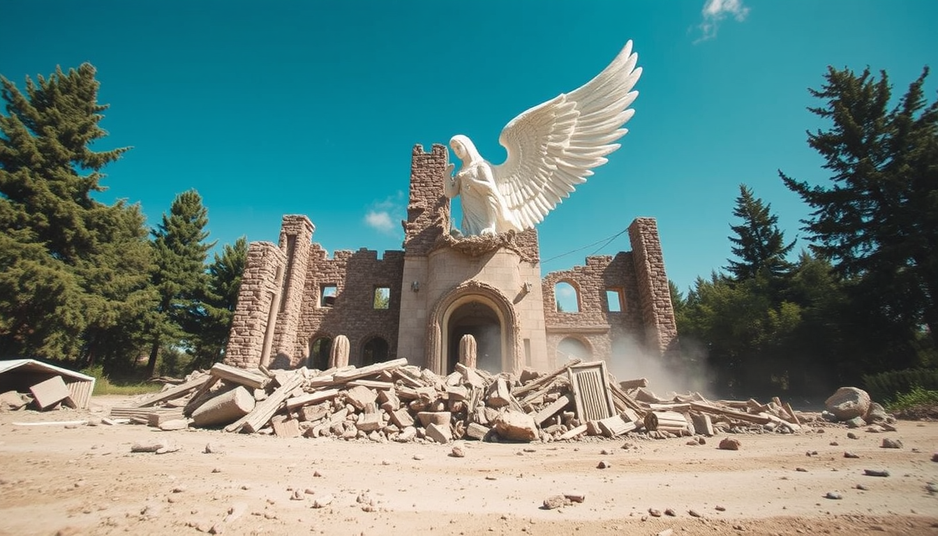 Main art studio: Angel destroying a ruined building