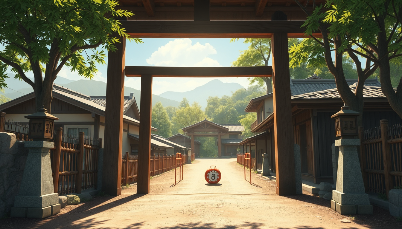 AI Art prompt example created from the prompt: The entrance to a traditional Japanese mountain village, a simple wooden gate beside an old dirt road, rustic wooden houses visible beyond t
