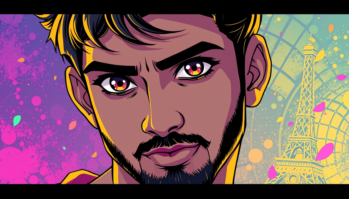 Anime idea: anime style, vibrant colors, expressive eyes, Aaromaley Paatu Paadi str simbu real face tamil actor , detailed anime illustration