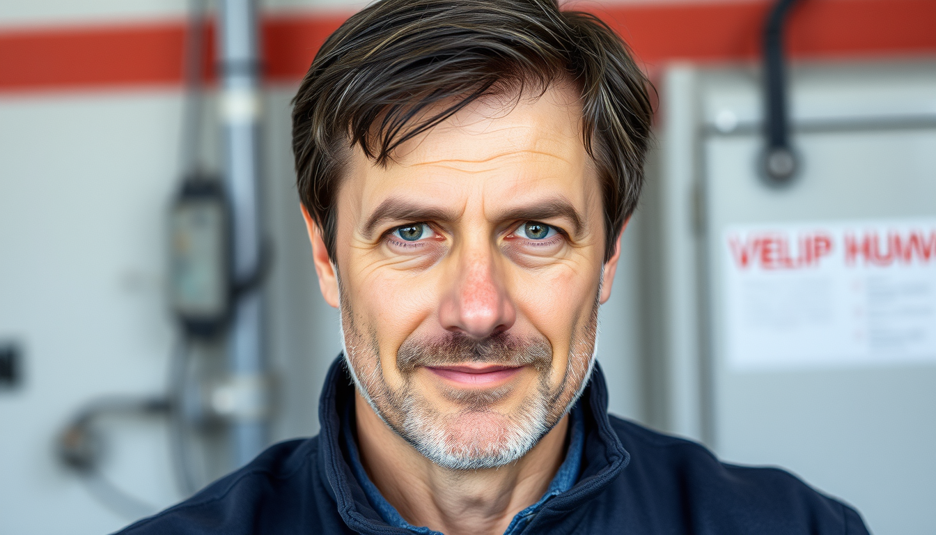 Main art studio: bitte erstelle ein bild das einen mann 40 jahre alt, schulterlange schwarze haare, schlank hat ein schmales gesicht mit vollbart um die mundpartie mar