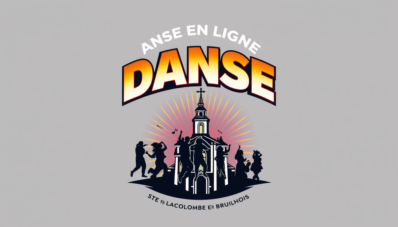 AI Art prompt example created from the prompt: un mix de deux Logos dynamique très coloré pour un club de danse en ligne, destiné au dos d’un tee-shirt noir. Texte exact : « DANSE EN LIGN