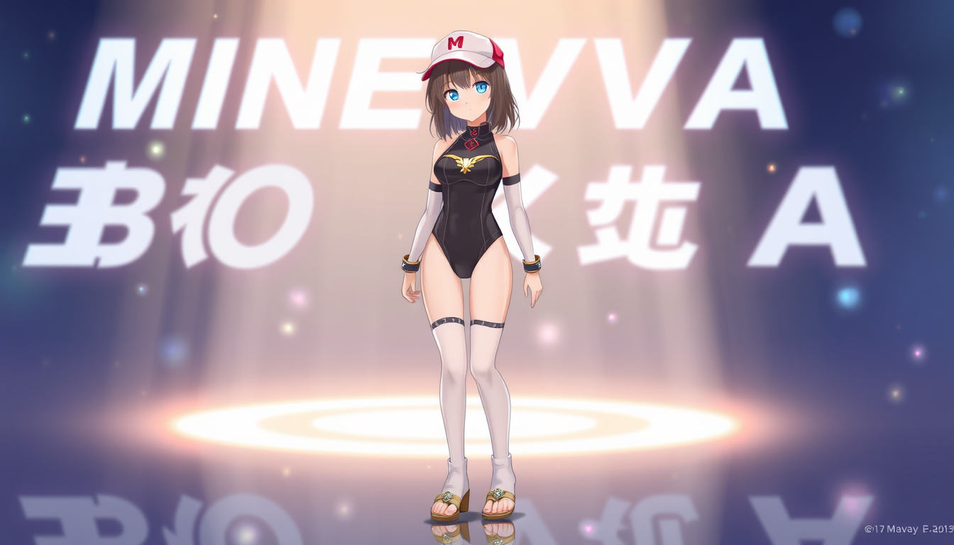 Main art studio: 日本動漫風格魔法少女,16~18歲,可愛風格,MINERVA BODYSUIT(半透明,後背完全簍空),搭配超短版百褶裙、黑色Stirrup Socks、Toe Ring Sandals,高露出度色情服裝,具有正面和背面兩種視角的角色設計圖,黑髮、馬尾,巨乳(F-cap),藍白色系配色。