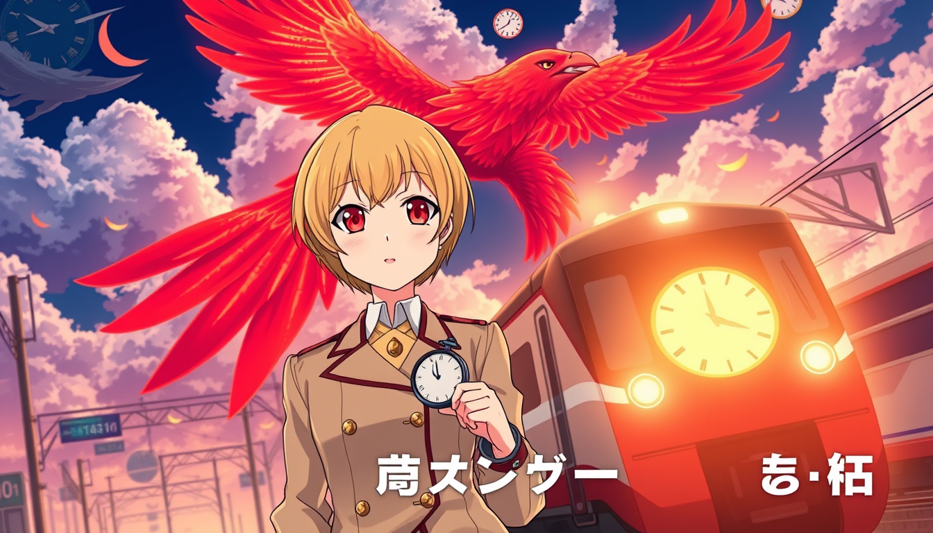 AI Art prompt example created from the prompt: Create a spectacular 16:9 Japanese anime episode thumbnail featuring Hisajunji Akana, a 14-year-old girl and a famous train station master. 