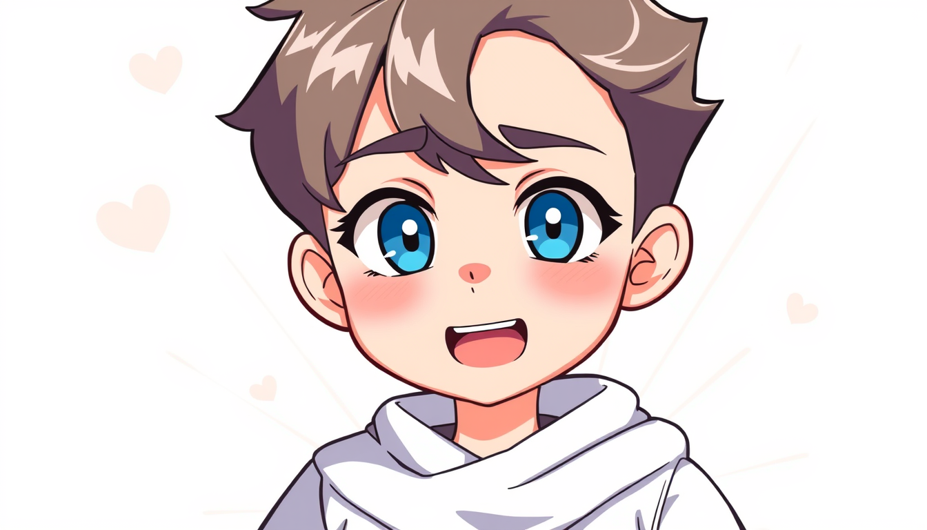 VTuber idea: vtuber avatar character, anime style, expressive face, streaming-ready design, fem boy wareing baby blue and white , clean vtuber model illustration