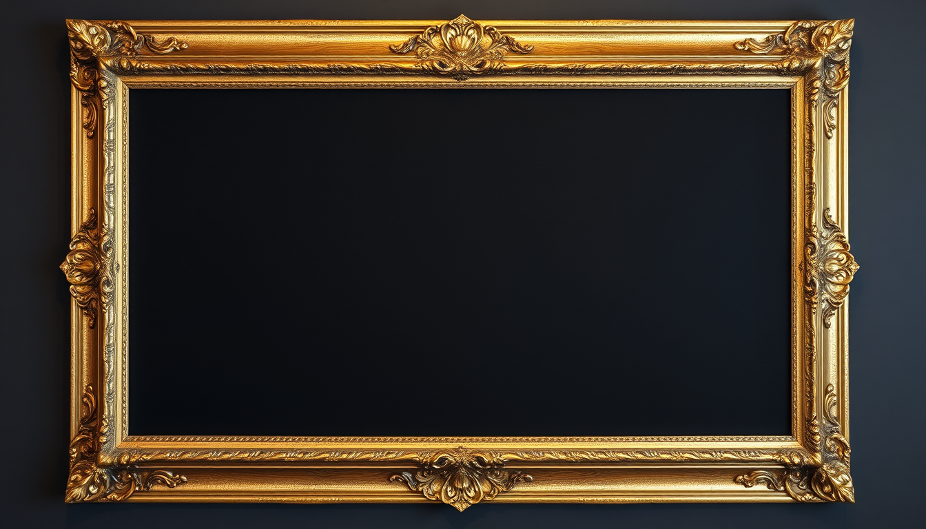Main art studio: Gilden framed black backgrouned golden crss