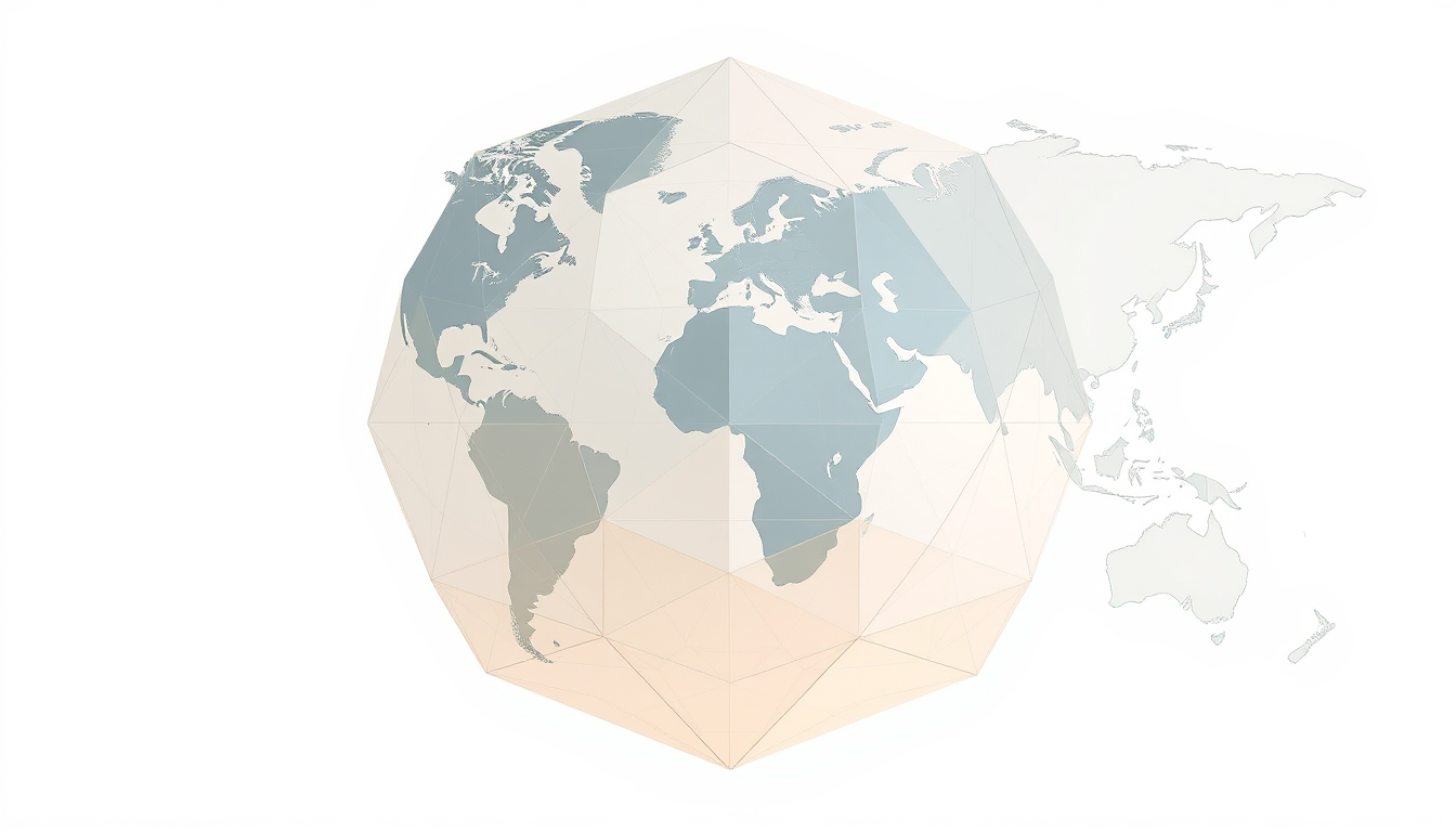 Main art studio: Dymaxion projection world map, Buckminster Fuller style, Unfolded Icosedron