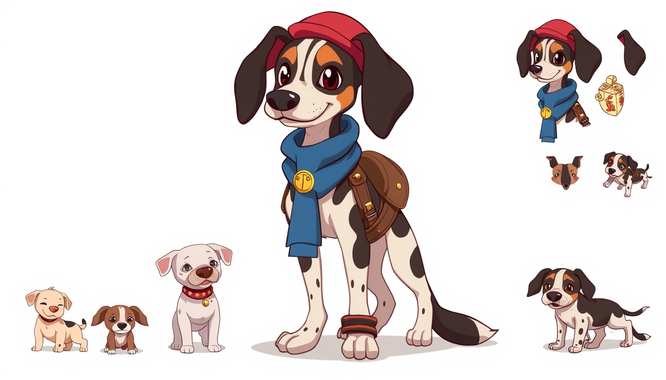 Characters idea: original character design, detailed outfit and accessories, expressive personality, labrodoor ridgeback dog, black and white, girl, big, she is kind a