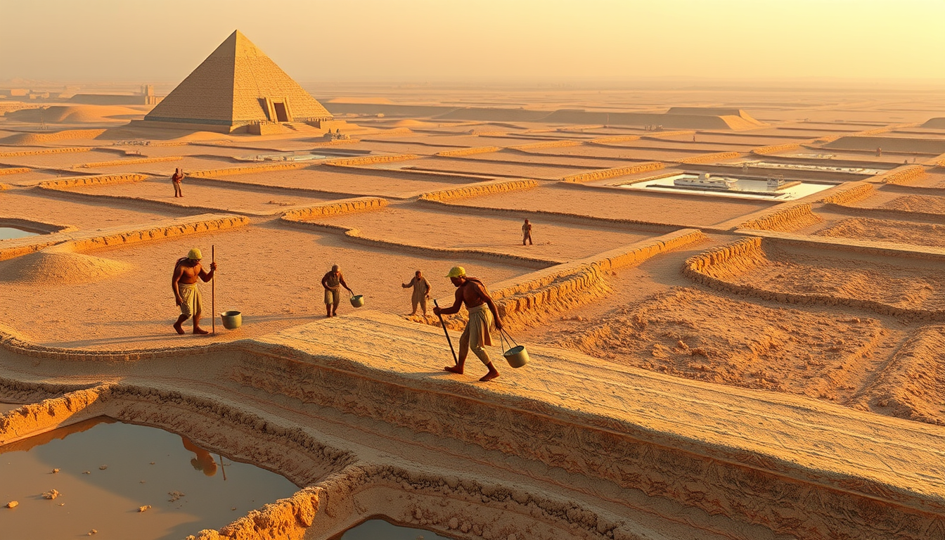 Main art studio: Ich will ein bild erstellen, auf dem die mit kleinen bächern dazwischen bewässert werden. Darauf sollen auch die Arbeitetnden ägypter sein. Die Felder