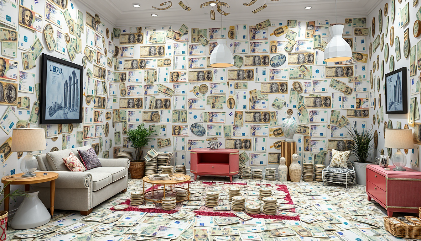 Main art studio: Make a room full of money euro’s 100 and 200 only and then make with the money also a name kimbaby it need to look like real