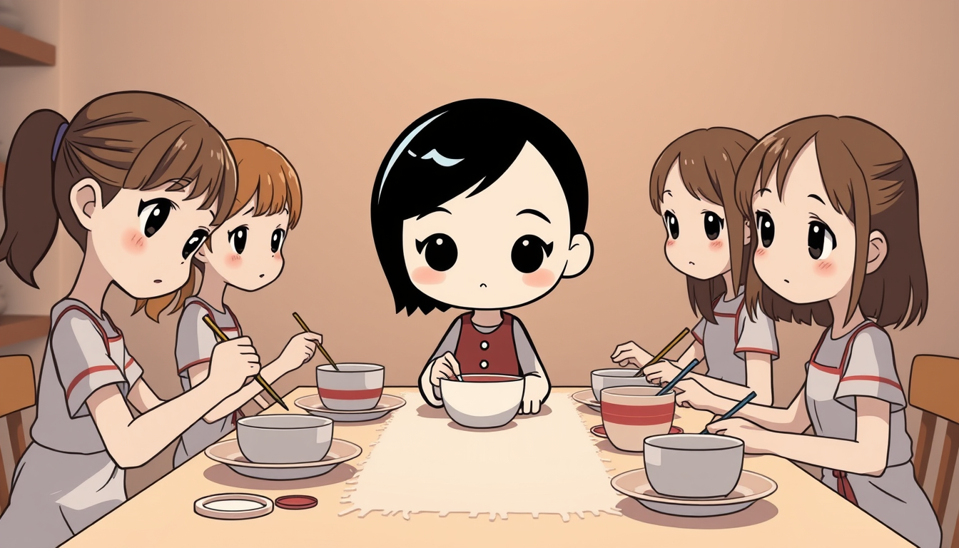 AI Chibi idea created from the prompt: a compact super-deformed character with an oversized head, simple silhouette, and readable expression, deliberate composition, a group of gi