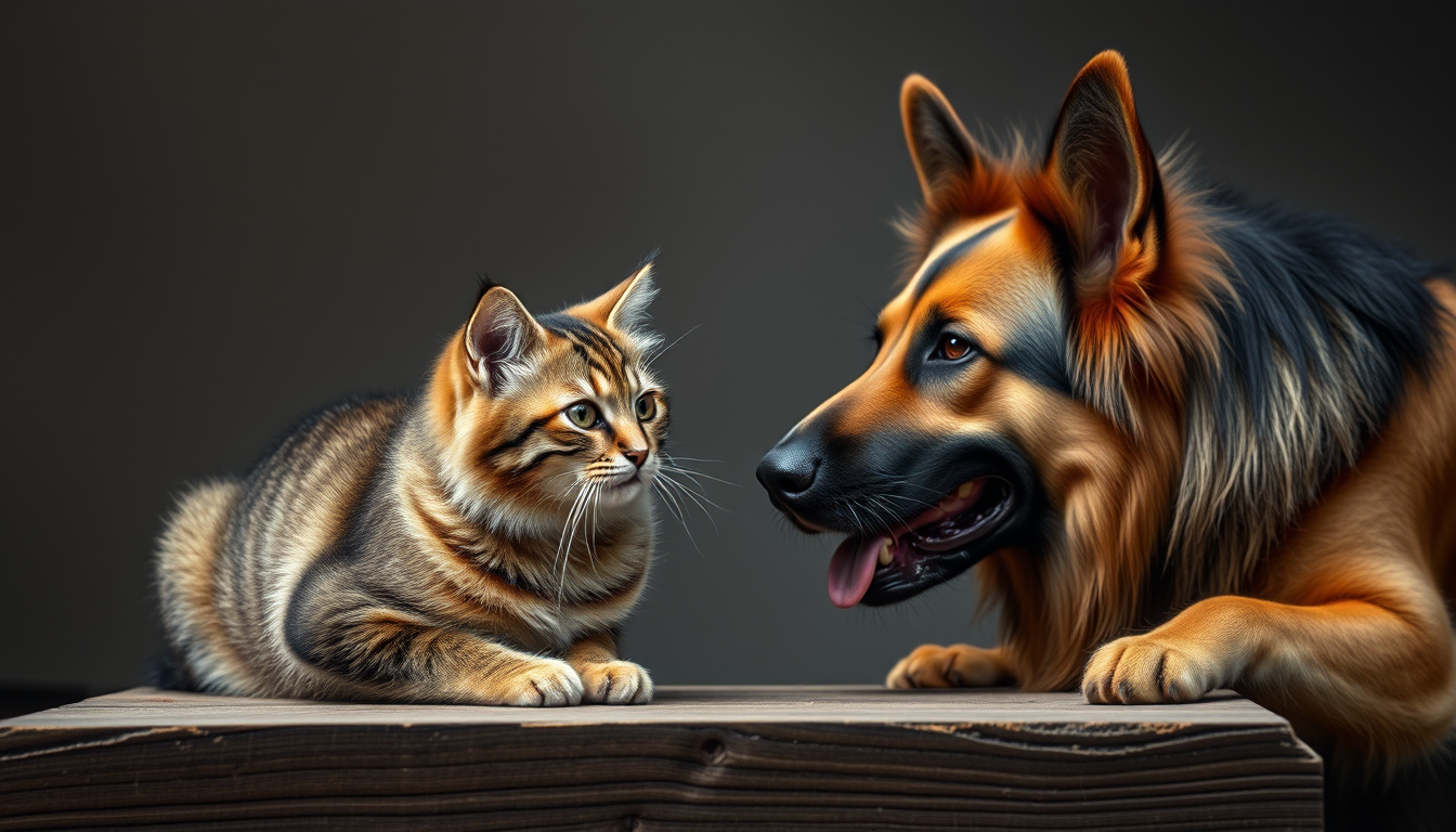 AI Art prompt example created from the prompt: een kat met een hond plaatje