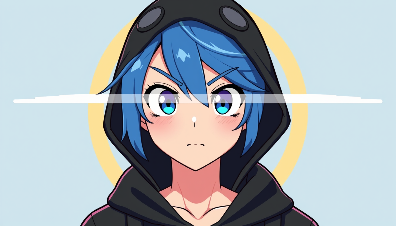 VTuber Avatar idea created from the prompt: vtuber avatar, anime style bust, expressive eyes, streaming overlay ready, Blue like ninja the Fortnite YouTuber hair and black hoodie and p