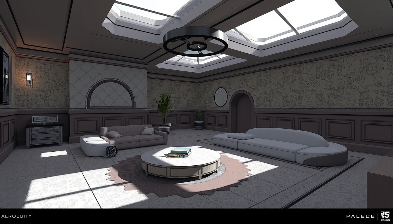 AI Art prompt example created from the prompt: Create a **simple interior level-design sketch for a beginner UE5 blockout assignment** called **“A Place and a Destination.”**