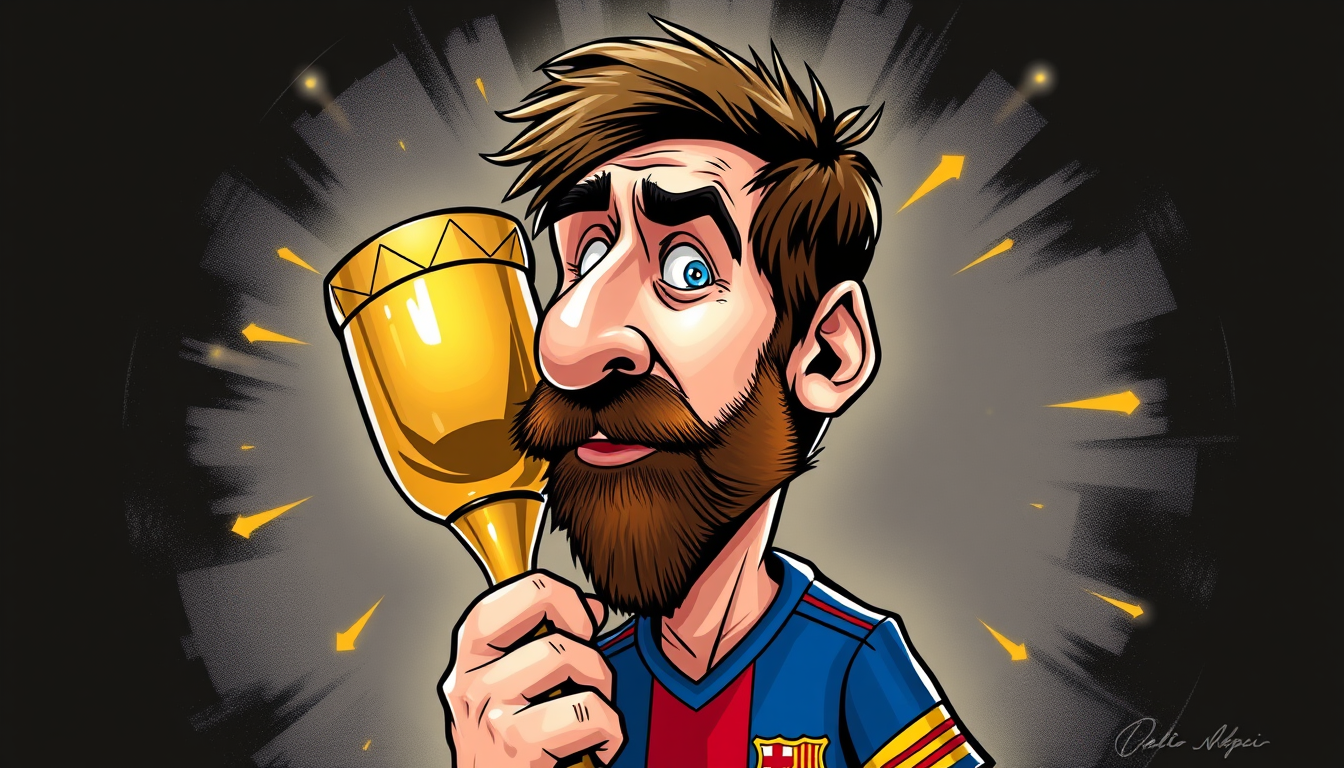Main art studio: crea una imagen de messi en estilo caricatura, en estilo que destaque los defectos de el mismo, representando de manera comica y chistosa como le rega