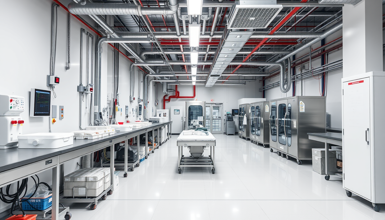 Main art studio: Give me an image of something you would see in a clean, clinical, medical device manufacturing facility that I can use, like how Packaging Department 