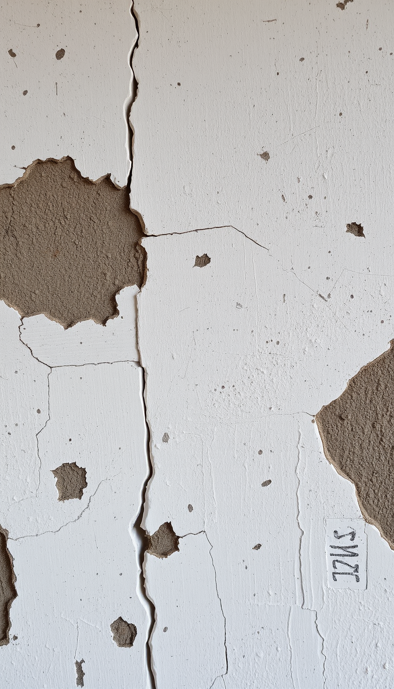 Main art studio: Eine alte weiße Kellerwand mit Schimmeln und Flechten bewachsen