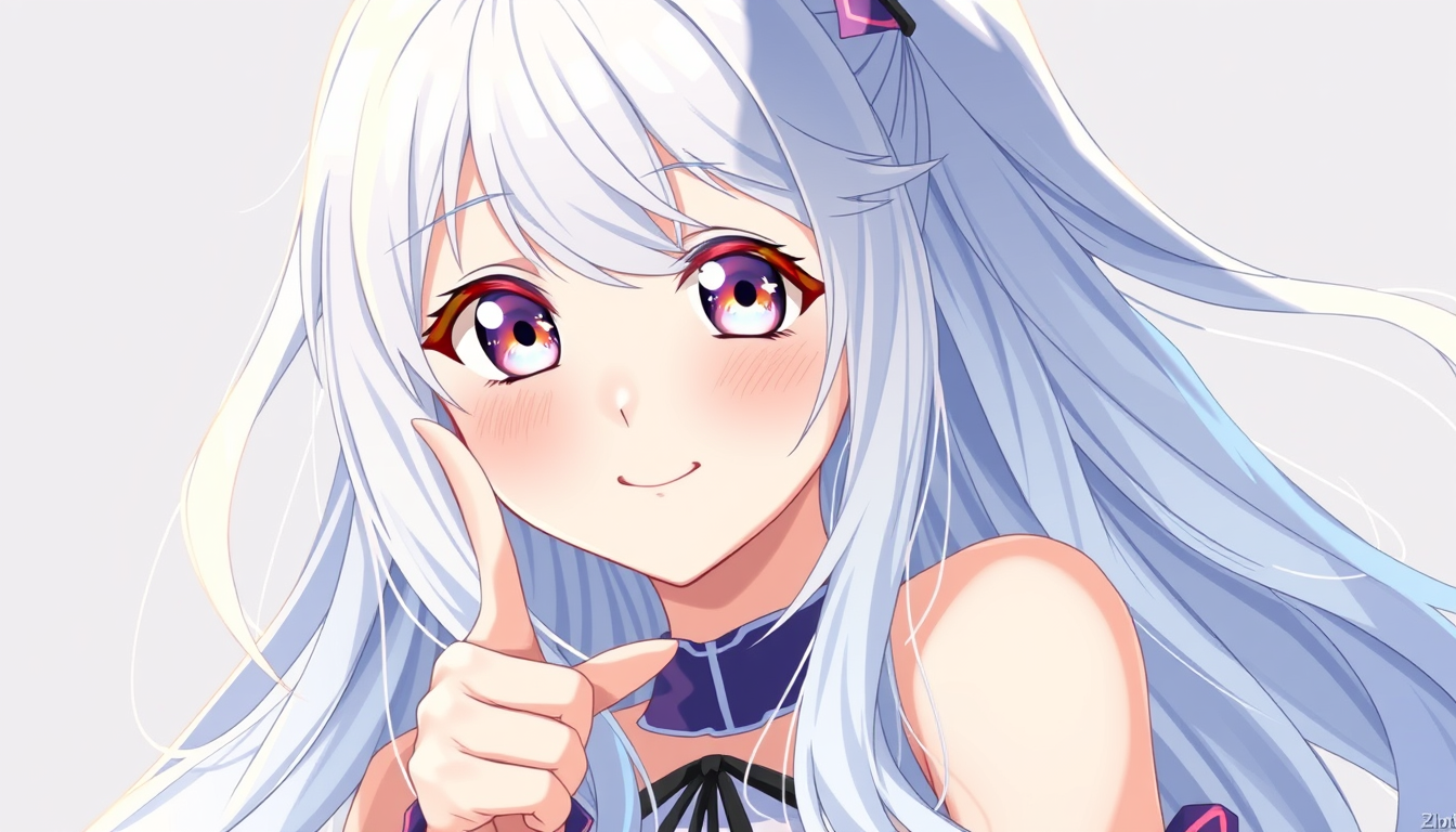 Main art studio: masterpiece, best quality, original anime girl, beautiful vtuber style, upper body, dynamic pose, expressive face, sparkling eyes, long silver hair wi