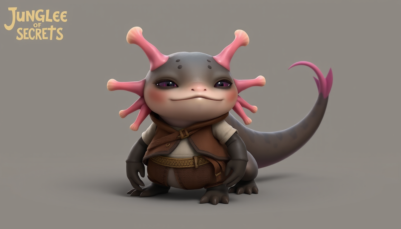 Main art studio: Create Khormak, a cute androgynous fantasy creature for "Jungle of Secrets". Same height and body proportions as Fandogh, with a soft slightly chubby