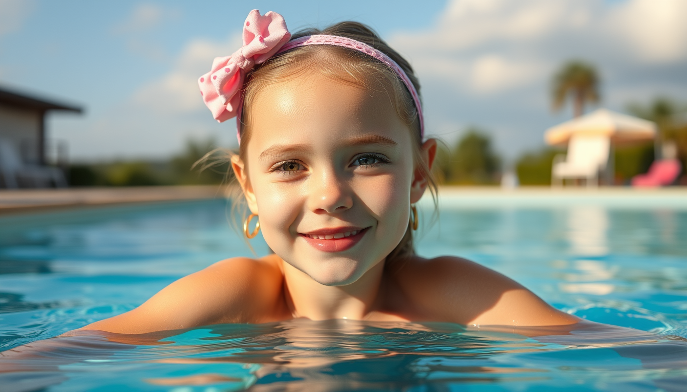 AI Art prompt example created from the prompt: Create an image of this girl 34 years on a pool.