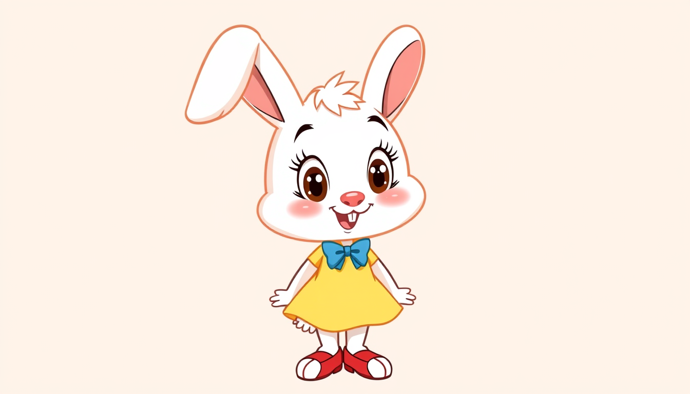 Characters idea: an original character defined by silhouette, role, outfit, palette, and expression, deliberate composition, Cute original bunny girl Mimi, 1990s hand-