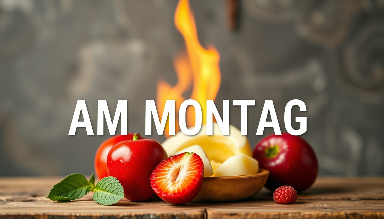AI Poster idea created from the prompt: poster composition, vertical 2:3 format, headline-ready negative space, bold focal subject, 🍎 AM MONTAG 🍎 Am Montag um 7:30 Uhr bereiten K