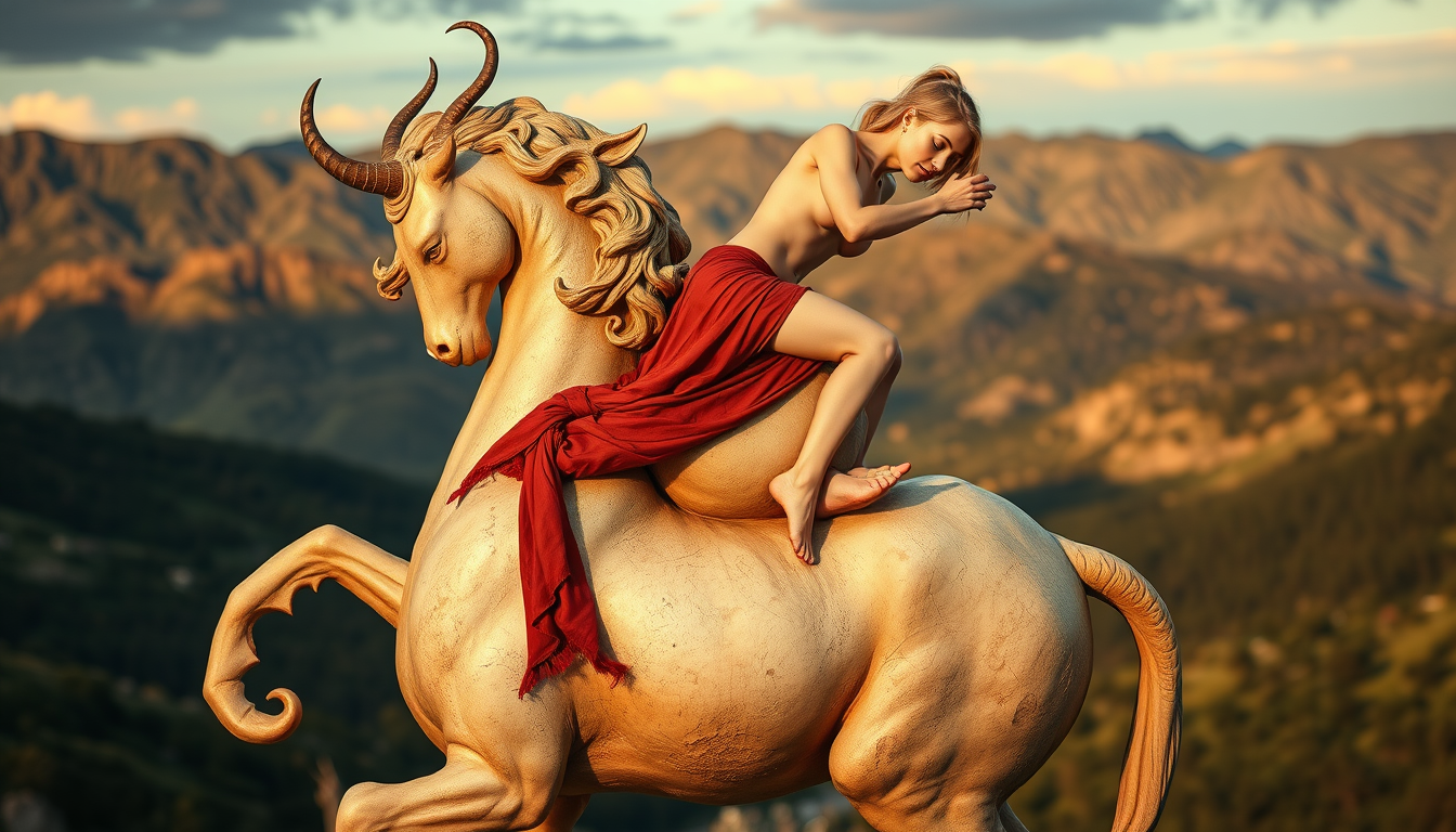 Main art studio: Une femme centaur avec de belles formes fait monter un homme obèse sur son dos