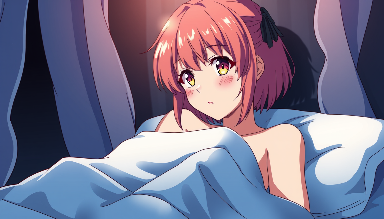 Anime idea: anime style, vibrant colors, expressive eyes, Himiko Toga sur un lit complètement nue , detailed anime illustration