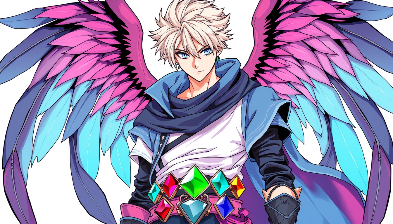 Anime idea created from the prompt: anime style, vibrant colors, expressive eyes, make a cool anime guy thats tall and strong and skinny and has bleached hair and hes wearing c