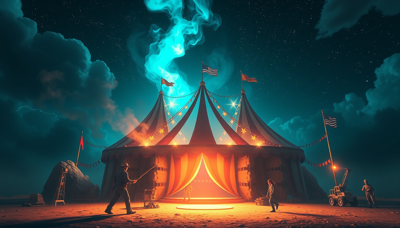 AI Art prompt example created from the prompt: give me a amazing digital circus like character that is a rock that is a builder