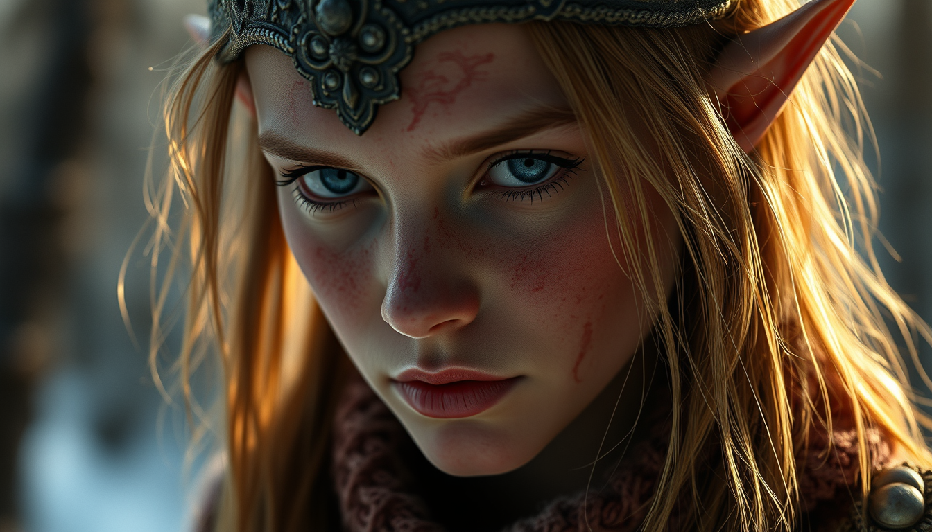 Realistic Images idea: photorealistic generated image, natural materials and skin texture, physically plausible lighting, Vytvoř mi prosím elfku vek 19 let, 170 cm, štíhlá,