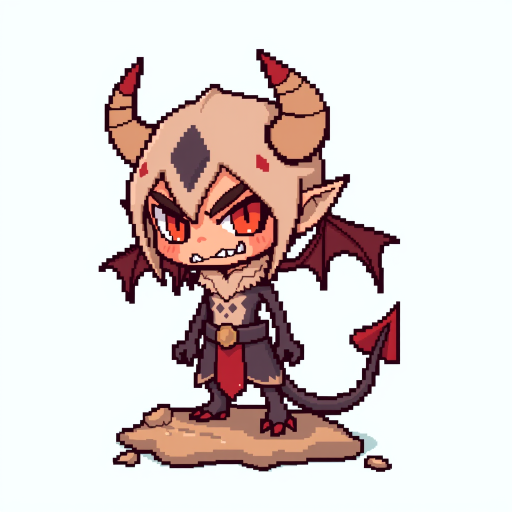 Main art studio: pixel art character, chibi style, no background, demon