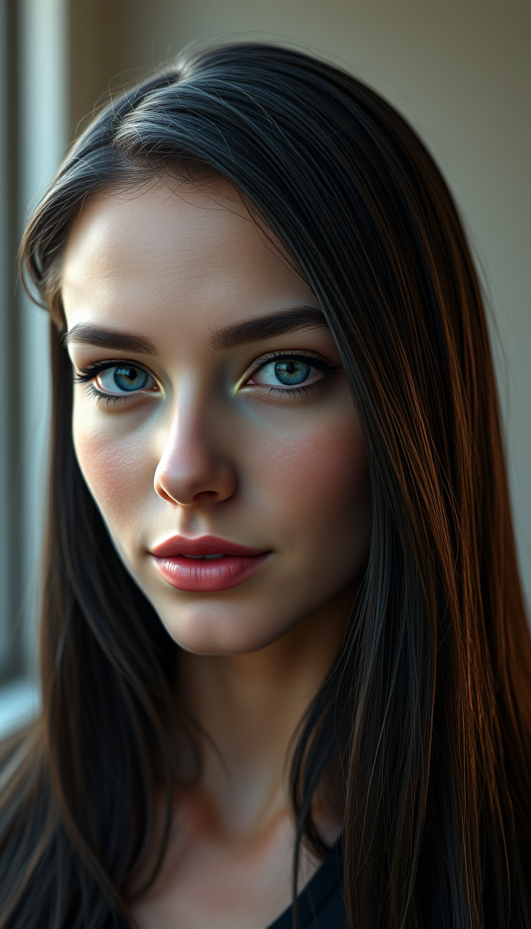 Realistic Images idea: photorealistic generated image, natural materials and skin texture, physically plausible lighting, Photorealistic portrait of a fictional adult woman