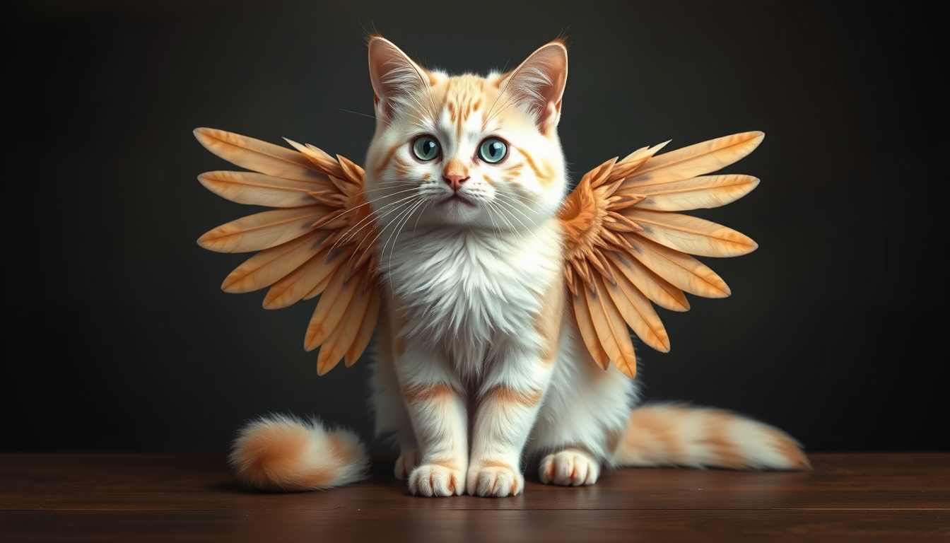 Main art studio: can you make a cat with bird wings and a beak, with two wings and a bigger beak, give it a beak ge den en nebb