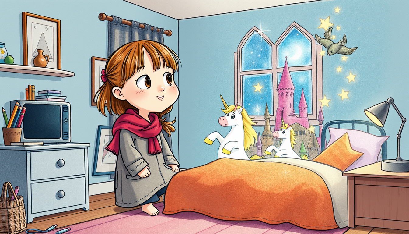 Main art studio: Create 8 illustrated storybook frames using COLORED PENCILS and pen only. No watercolor, no fineliner. Style: soft children’s‑book sketching, gentle c