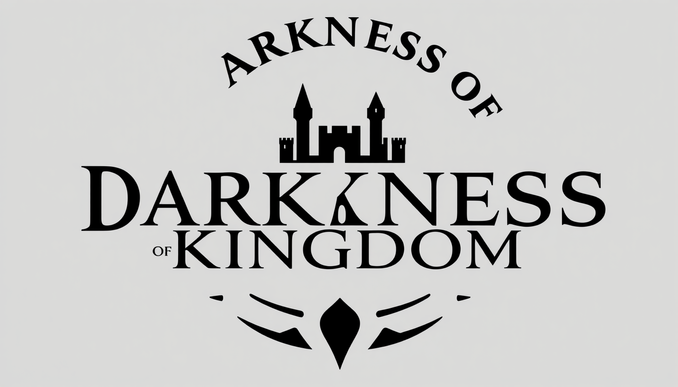 Logo idea: logo design, clean minimal mark, bold simple shapes, balanced composition, Write ONLY: DARKNESS OF KINGDOM. Exact spelling. Do not change any letters.