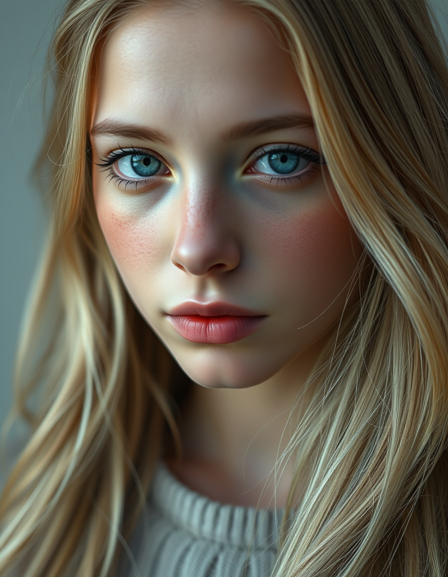 Realistic AI Image idea created from the prompt: photorealistic generated image, natural materials and skin texture, physically plausible lighting, I want a realistic girl with blonde long 