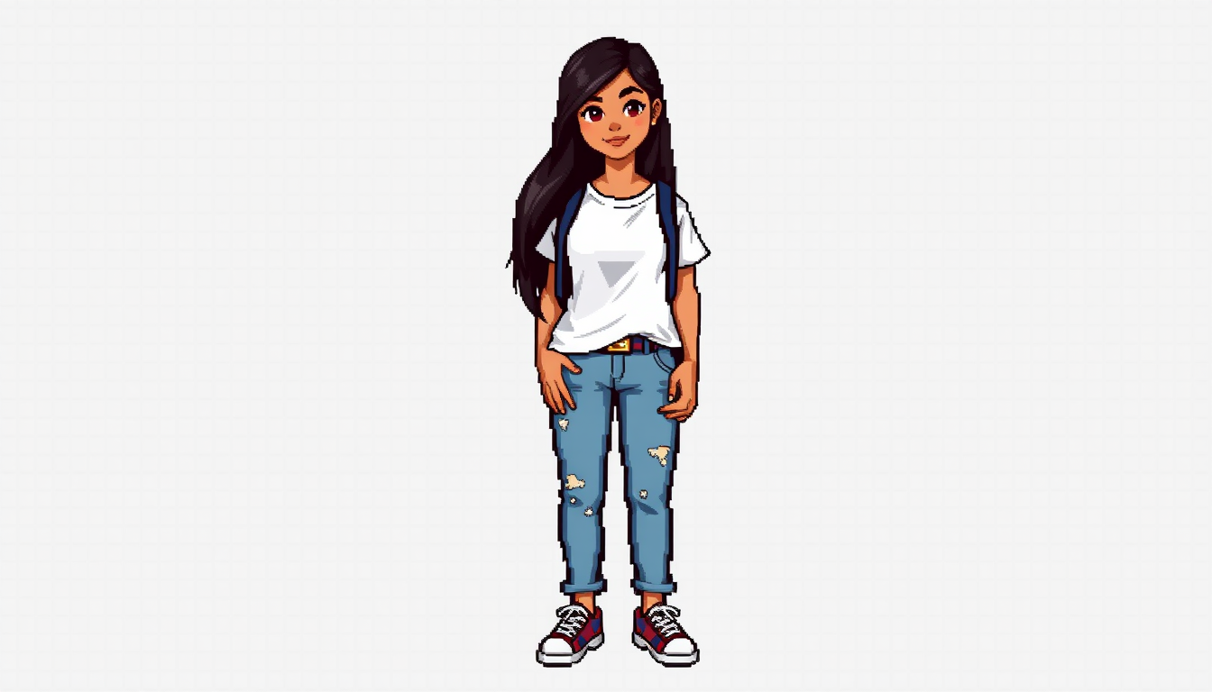 Sprite idea created from the prompt: pixel art game sprite, clean pixel grid, retro 16-bit palette, Pixel art 16-bit, full-body Dominican teenage girl, head-to-toe visible, cent