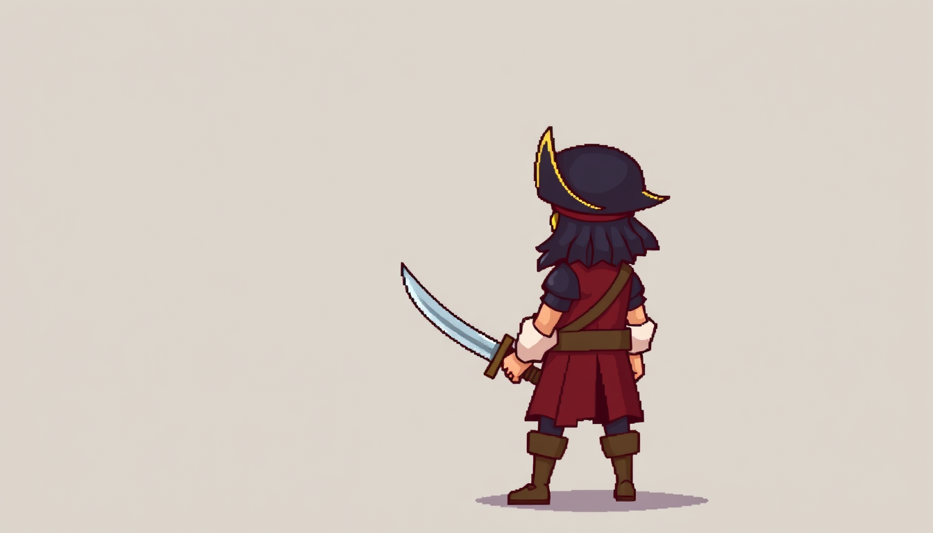 Main art studio: A simple,8bit,2d pirate facing sideways and holding a sword