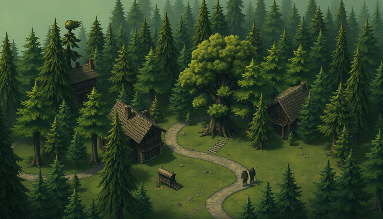 Main art studio: i need a d&d map for a forest with multiple tree houses