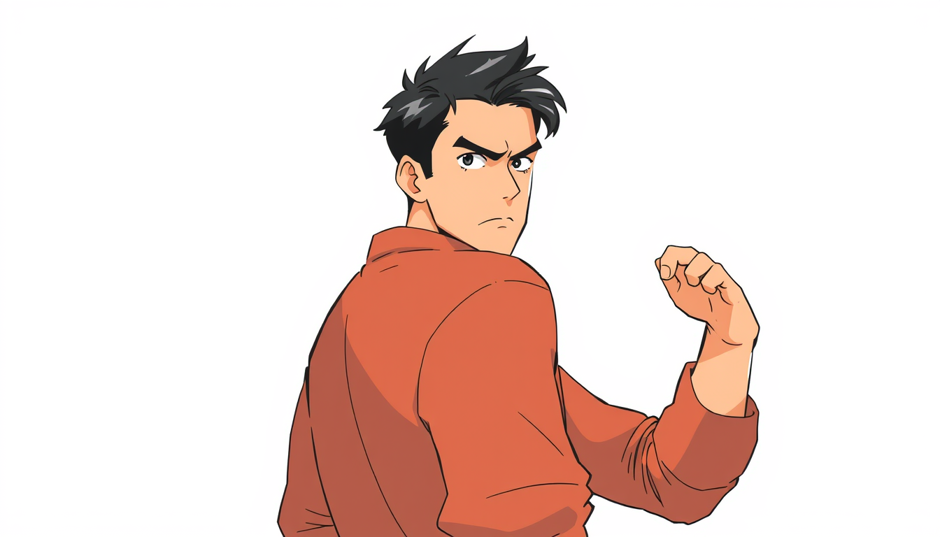Pose idea created from the prompt: a clear single-character pose reference with readable weight, gesture, limb separation, camera angle, and simple clothing, deliberate compos