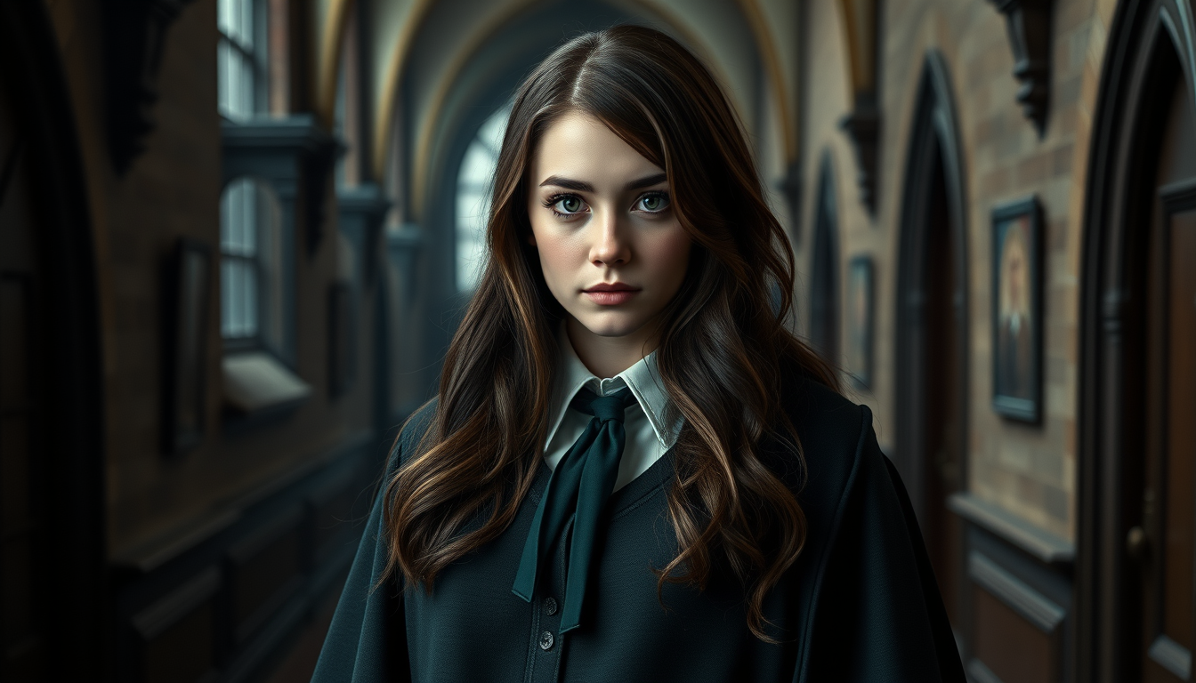 Characters idea: an original character defined by silhouette, role, outfit, palette, and expression, deliberate composition, Lilian Evans, i jovem bruxa de Hogwarts e