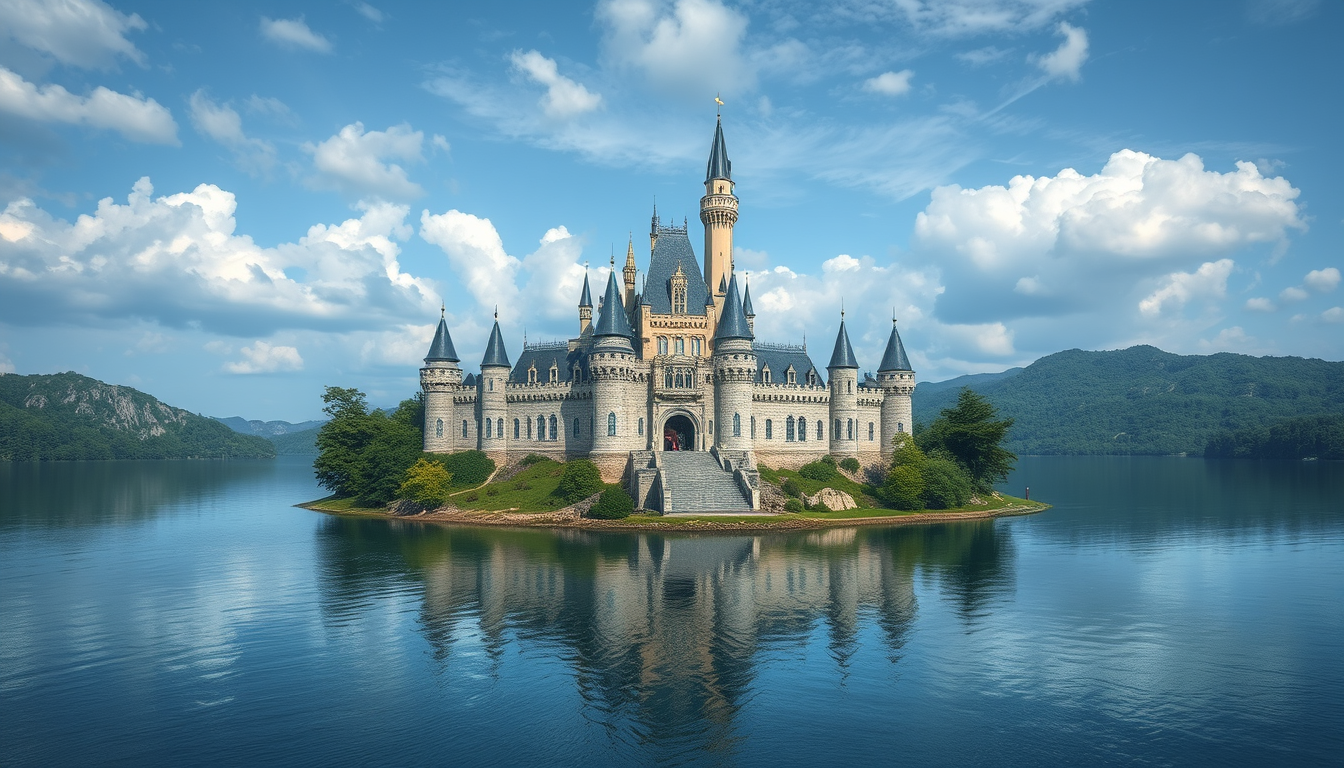 Main art studio: a huge castle which is built on an island on a lake, it is a fantasy academy, has many courtyards, make it special