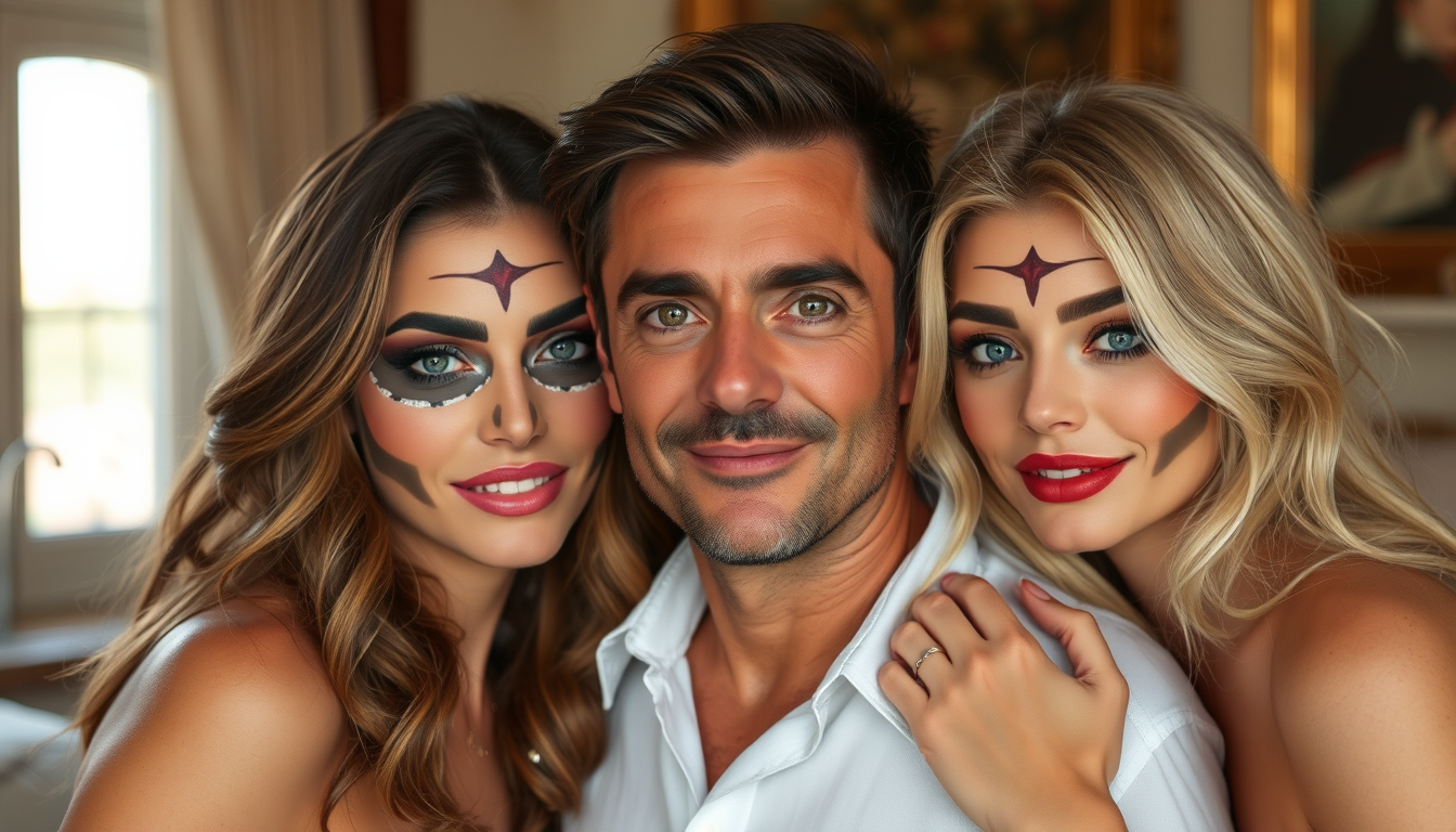 Main art studio: Je veux un homme entouré de 2 belles femmes maquillé avec une généreuse poitrine