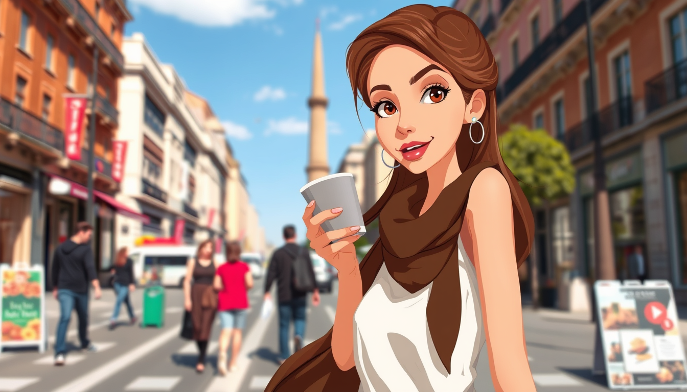 AI Art prompt example created from the prompt: Quiero la foto de cuerpo completo estilo animada de una mujer de 30 años, de complexión delgada, piel clara, cabello color café, ojos color 