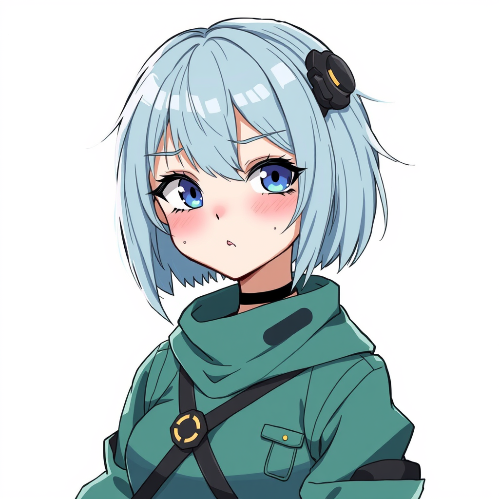 Characters idea: original character design, detailed outfit and accessories, expressive personality, anime girl, shave hair, messy bangs, side-swept fringe, detailed ,