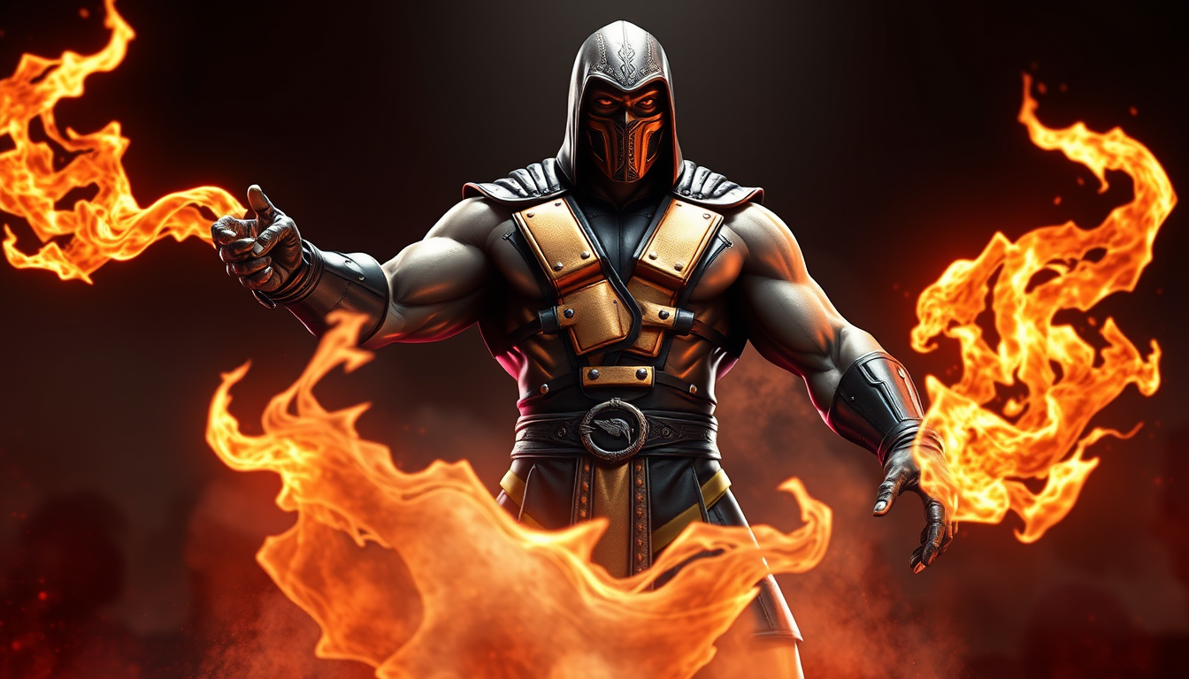 Main art studio: ase un personaje estilo mortal kombat que su piel sea de metal que sea grande y musculoso sin fondo sin armas y que sele bean las piernas