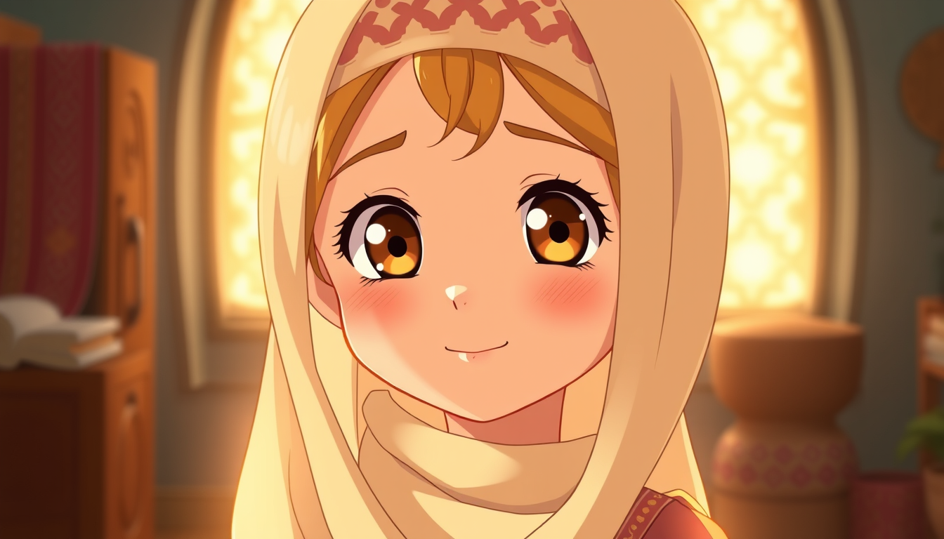 Anime idea: anime style, vibrant colors, expressive eyes, Cute little Arab girl in beautiful anime movie style, fair skin, warm brown eyes, soft cute features, li