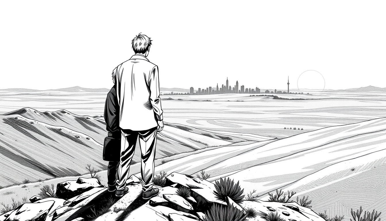 Manga idea created from the prompt: manga panel, black-and-white ink, screentone shading, expressive line weight, blame dystopia, seinen monochrome manga, cross-hatching screen