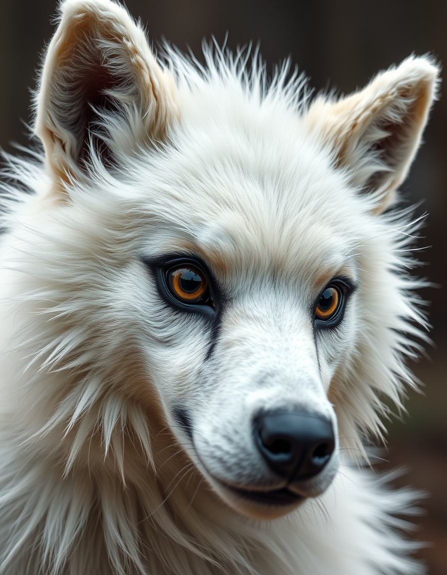 AI Art prompt example created from the prompt: White furred protogen looking close up into camera